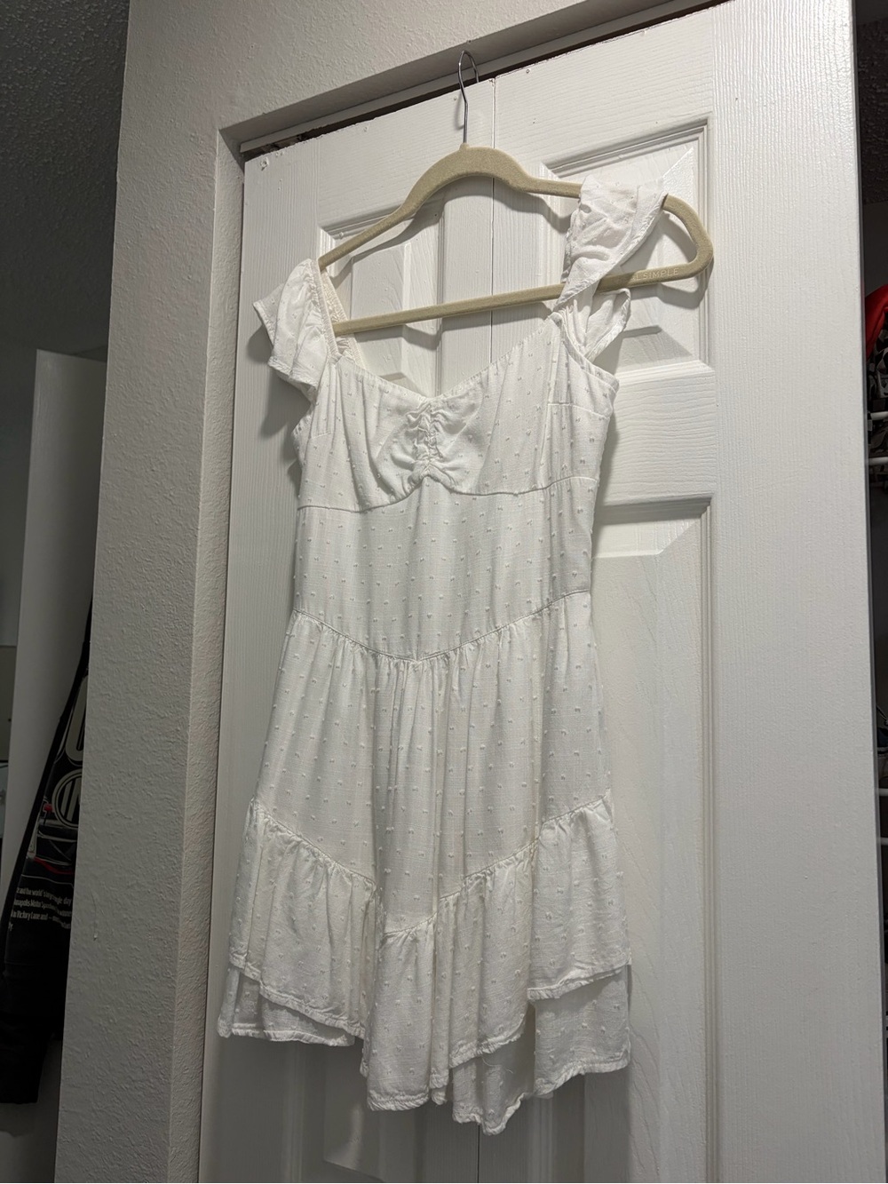 White Swiss Dot Ruffle Mini Dress